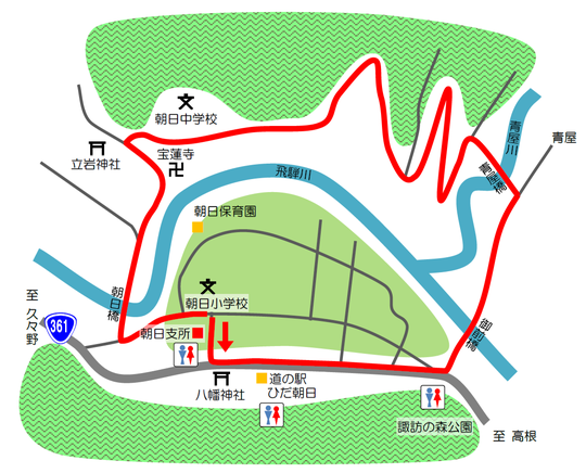 健康づくりウォーキングコースマップ朝日地域画像