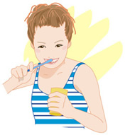 若い女性が歯を磨いているイラスト