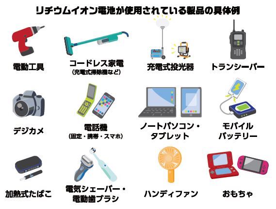 リチウムイオン電池が使用されている家電製品の一例