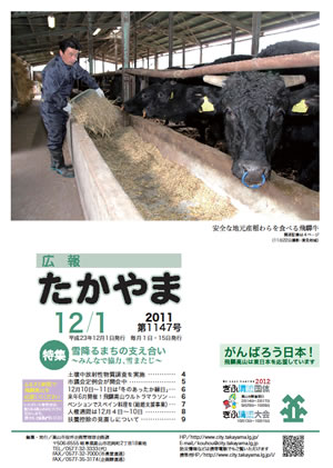 広報たかやま12月1日号表紙：安全な地元産稲わらを食べる飛騨牛