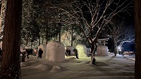 写真：白山神社の境内でライトアップされるいくつもの大きなかまくら