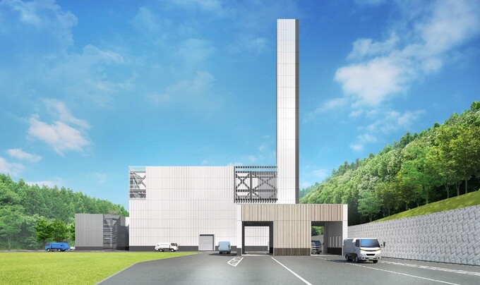 計量棟と工場棟の入退場側からの写真