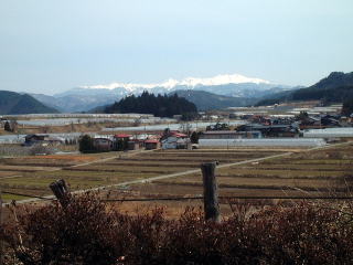 田園風景と飛騨山脈の写真